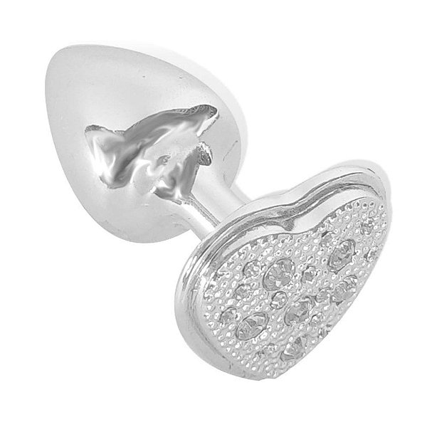 Plug Em Metal Com Pedra De Coração Cravejada Em Strass Hard - Cromado