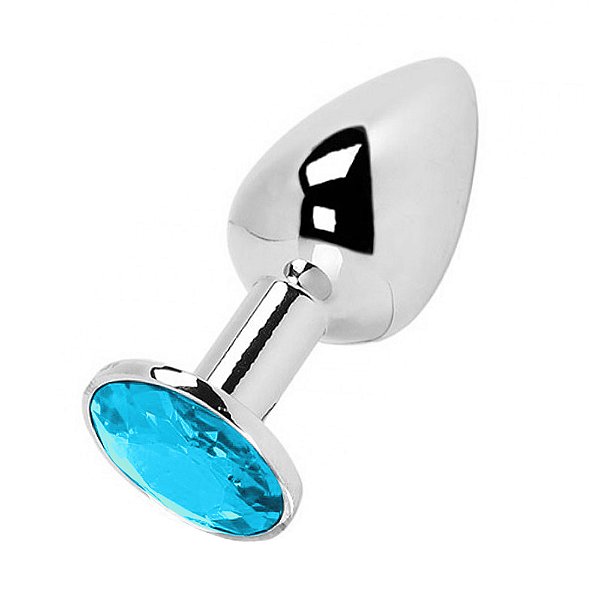 Plug Anal Grande Em Alumínio Com Pedra Vip Mix - Azul Claro