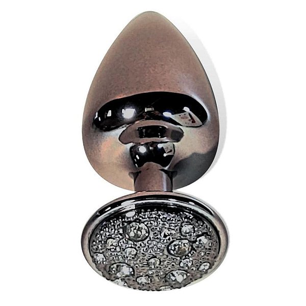 Plug Anal M Em Metal Com Pedra Cravejada Em Strass Hard - Preto