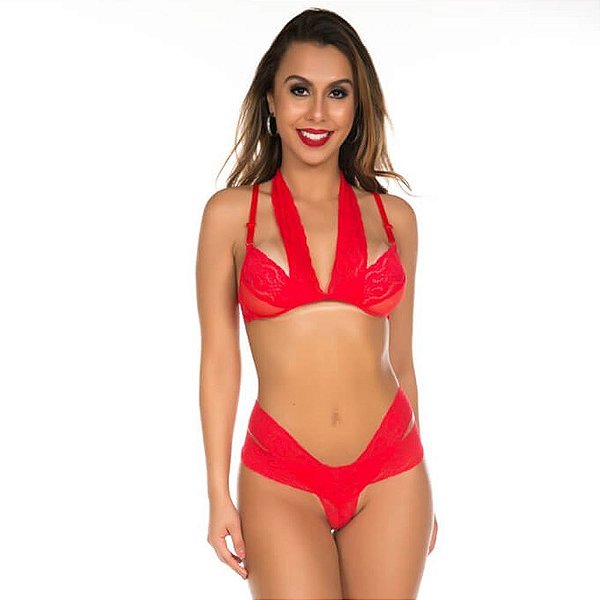 Conjunto Renda Chick Pimenta Sexy - Vermelho