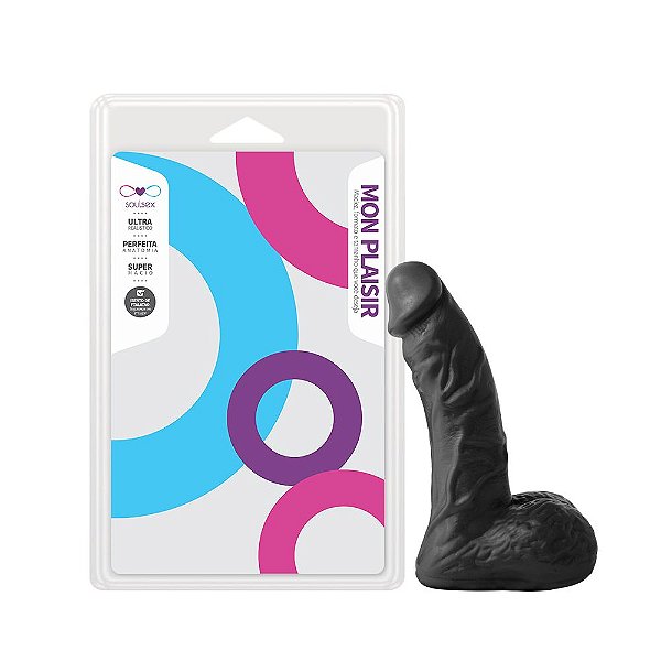 Pênis Maciço Com Escroto 15 X 3,5 Cm Soulsex  - Preto