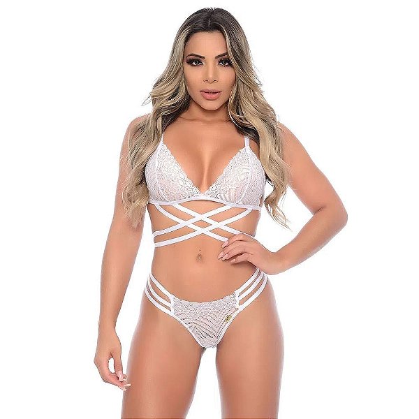 Conjunto Luara Fio Strappy Rendado Sem Bojo Patitex