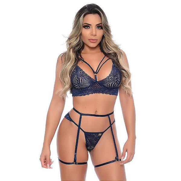 Conjunto Cinta Liga Sem Bojo Strappy Rendado Patitex
