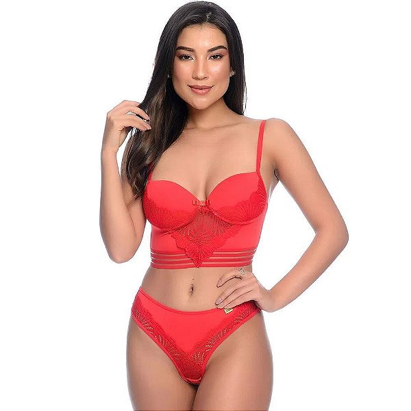 Conjunto 1/2 Taça Streppy Calcinha Detalhes Em Renda Patitex - Vermelho