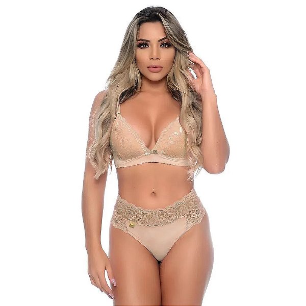 Conjunto Velna Em Microfibra Com Detalhes Rendados E Lacinho Patitex