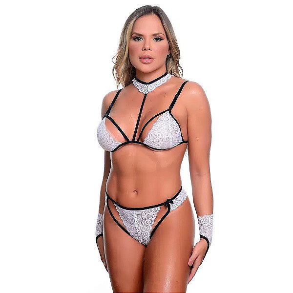 Conjunto Sexy Com Gargantilha E Luva Hot Love