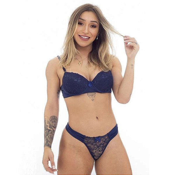 Conjunto 1/2 Taça Fio Dental Em Renda Com Lacinho Patitex