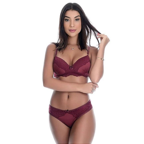 Conjunto Aline Fio Em Microfibra Com Detalhes Em Renda E Lacinho Patitex
