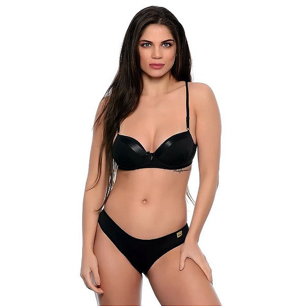 Conjunto Sensual Com Sutiã Bojo Fita E Calcinha Patitex - Preto