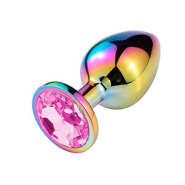 Plug Anal De Aço Com Pedra De Cristal  Tamanho M  Sexy Import - Rosa