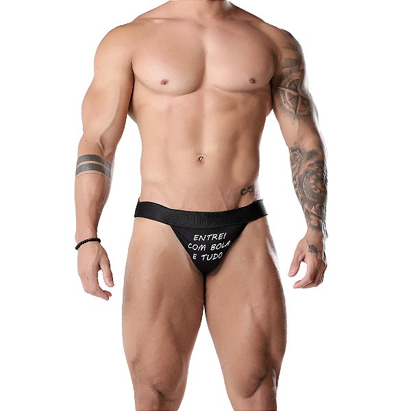 Cueca Jockstrap Fetiche Com Frase Moda Apimentada - Frase Entre Com Bola E Tudo