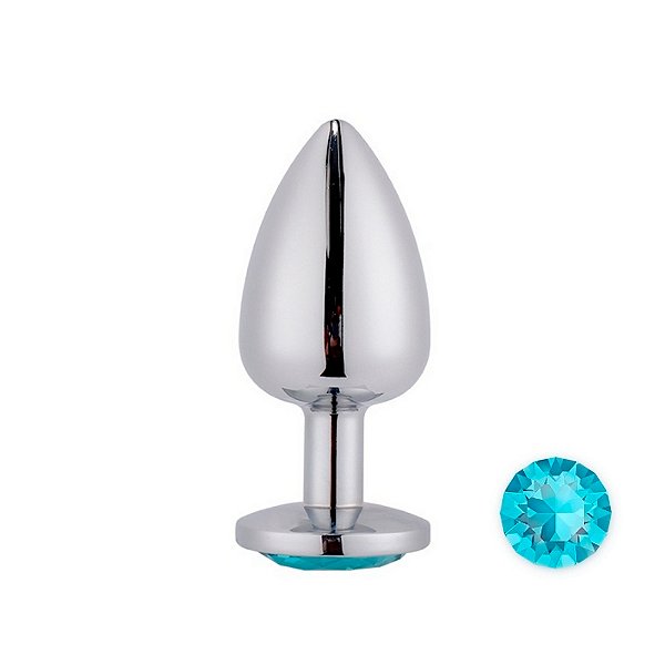Plug Anal De Aço Com Joia Tamanho G Lf Import - Azul Claro