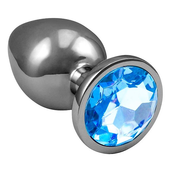 Plug Anal Grande De Aço Inoxidável Cônico Com Cristal Arredondado Lf Import - Azul
