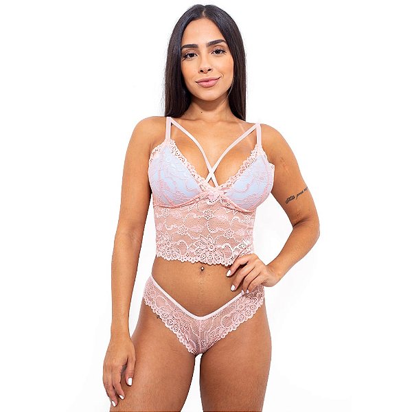 Conjunto Bojo Gota Com Strappy E Lacinho Bicolor Hot Love - Rosa Com Azul