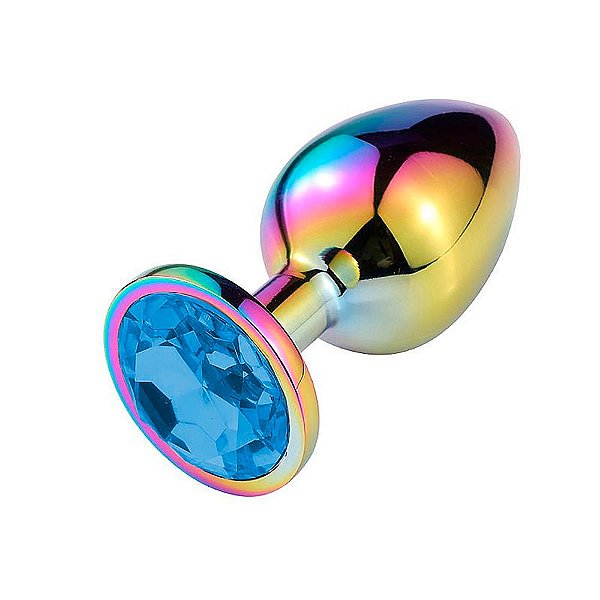 Plug Anal De Aço Com Pedra De Cristal  Tamanho P  Sexy Import - Azul