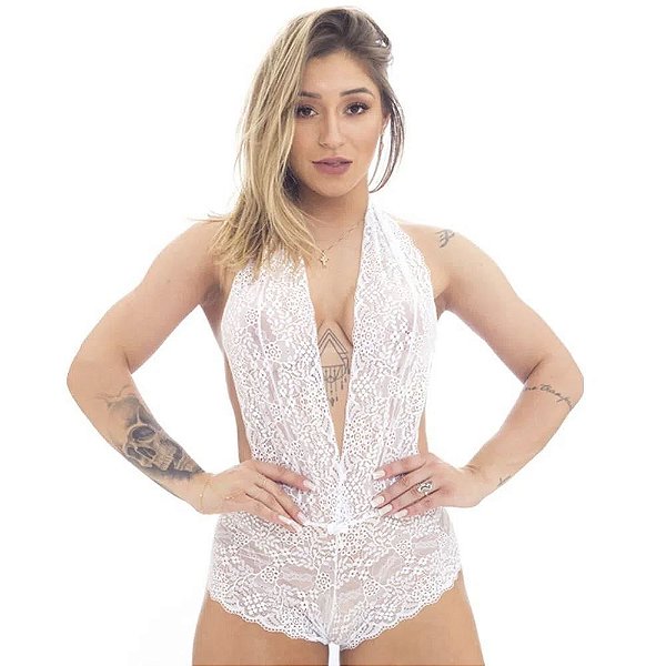 Body Sex Luxo Em Renda Frente única Com Lacinho Patitex - Branco