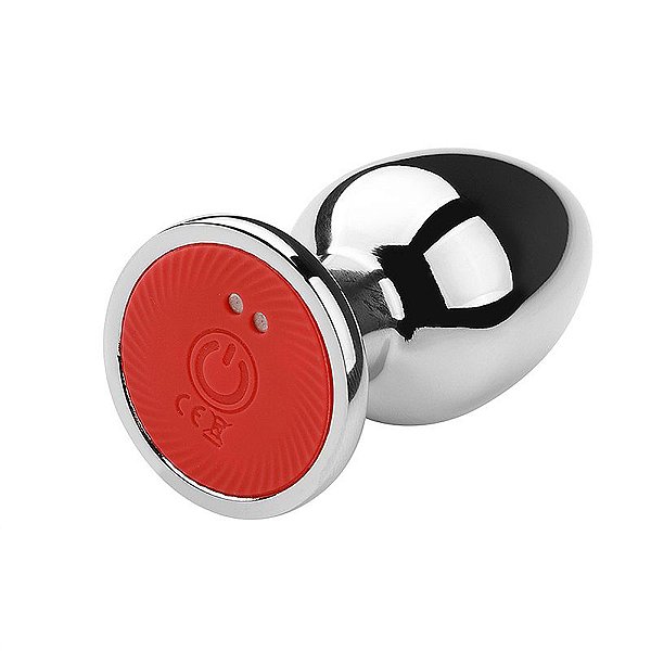 Plug Anal Cromado De Aço Com Vibrador E Controle Sexy Import - Vermelho