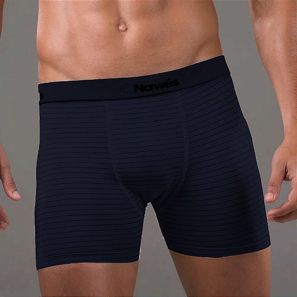Cueca Boxer Adulto Em Microfibra Listrada Nawes - Azul Marinho