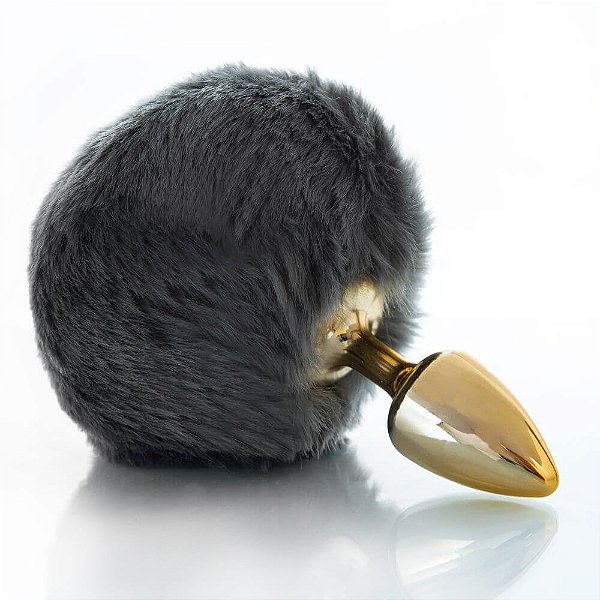 Plug Dourado Com Pompom Pelúcia Hard  - Cinza