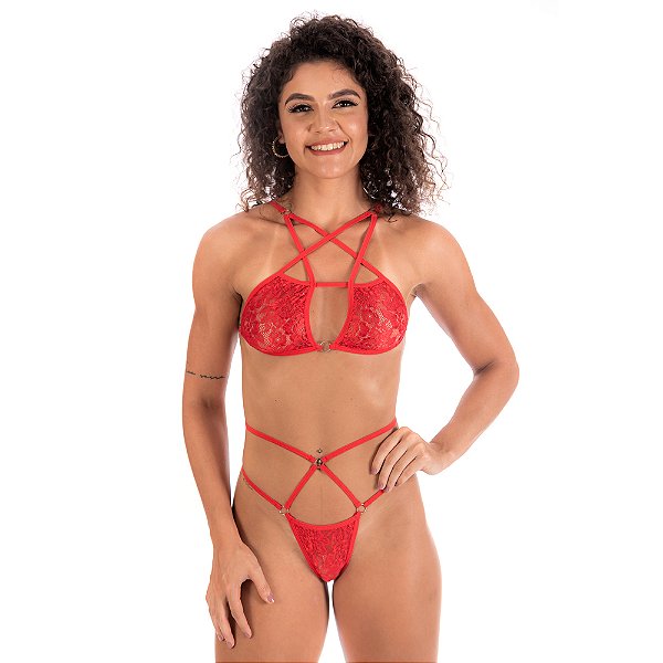 Conjunto Sensual Mini Ana Julia Pimenta Sexy - Vermelho
