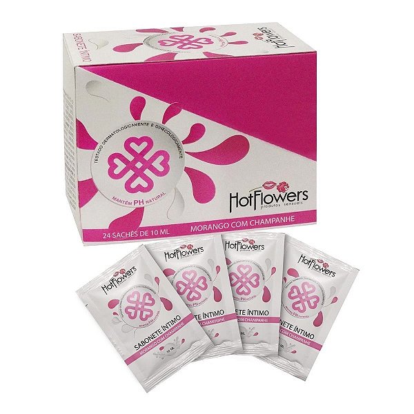 Sabonete íntimo Feminino Em  Sachê 8ml Hot Flowers - Morango Com Champanhe
