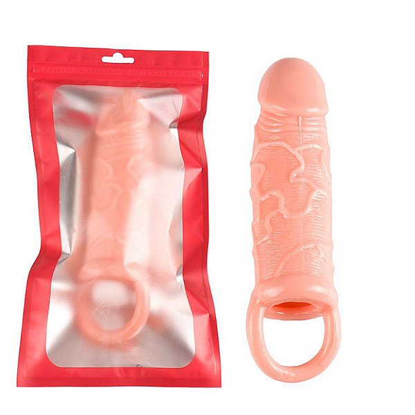 Capa Peniana Com Textura 15,0 X 4,1cm Sexy Import - Bege