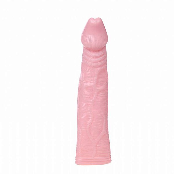 Capa Peniana Extensora Em Silicone Pênis Maior 19 X 3,5 Cm Sexy Import - Bege