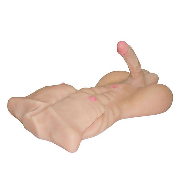 Masturbador Masculino Tórax Masculino Realístico Com Pênis Sexy Import - Bege