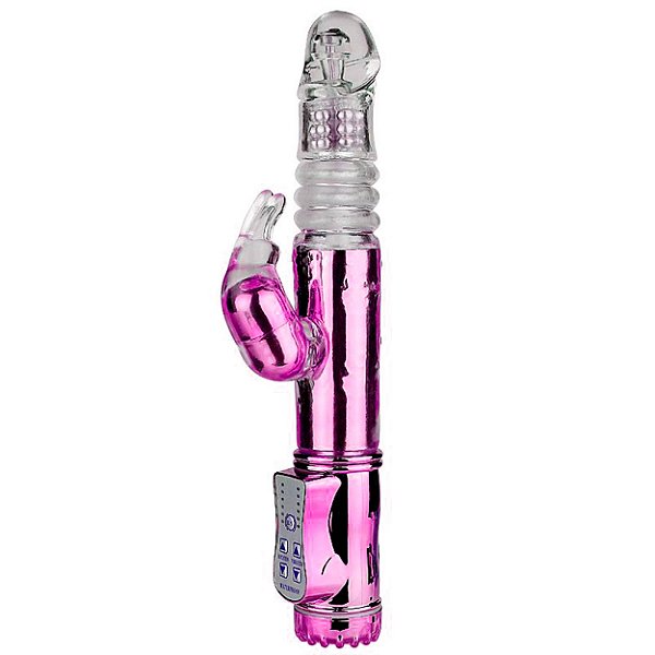 Vibrador Rotativo Vai E Vem Com Estimulador Coelho Sexy Import - Roxo