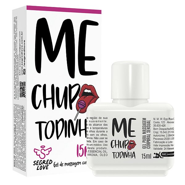 Me Chupa Todinha Kit Com Tatuagem Temporária E Gel Hot Beijável 15ml Segred Love - Morango Com Amarula