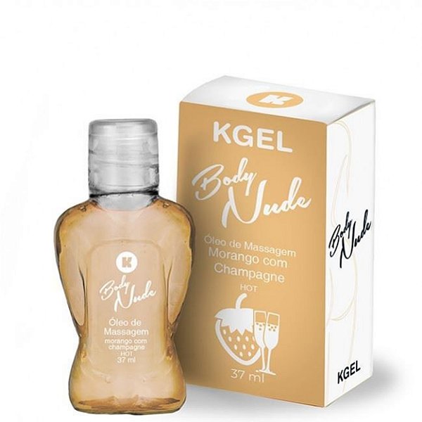 Body Nude óleo De Massagem Hot Beijável 37ml Kgel - Morango Com Champanhe