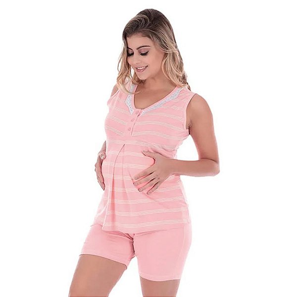 Bermudoll Listrado Gestante Em Meia Malha Victory - Rosa - P