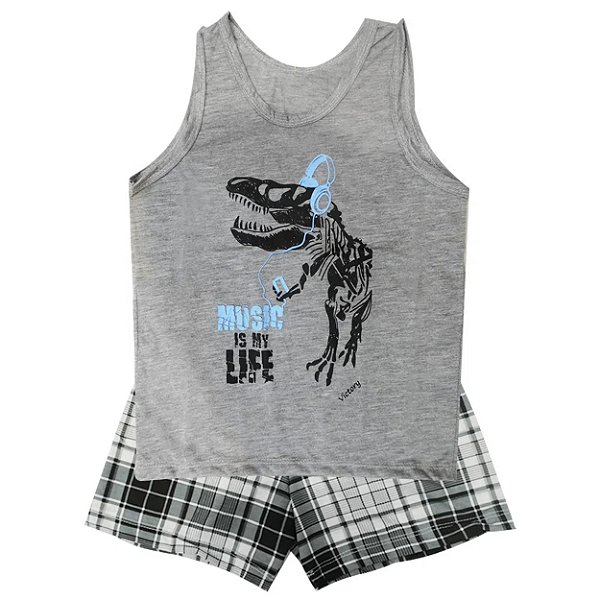 Pijama Regata Infantil Menino Em Meia Malha Victory - Chumbo - 10