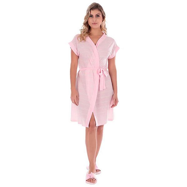 Robe Listrado Em Meia Malha Victory - Rosa - P