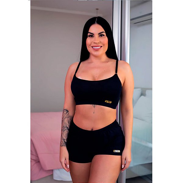 Short Doll Liso Hot Love - Preto - P