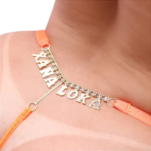 Calcinha Fio "xana Loka" Com Strass Tallyta Moda Apimentada - Laranja Neon