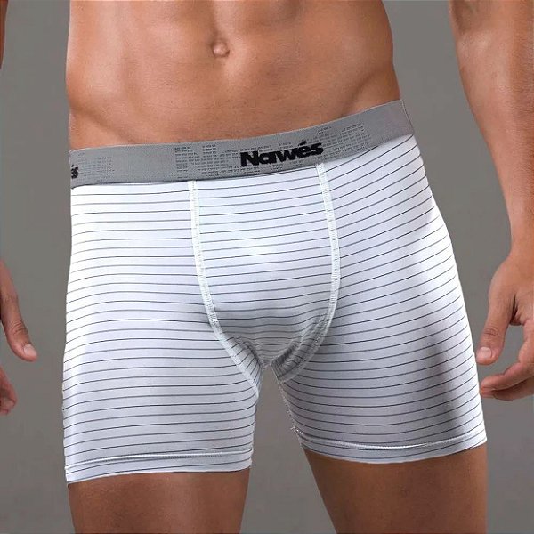 Cueca Boxer Adulto Em Microfibra Listrada Nawes - Branco - M