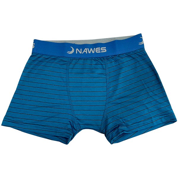 Cueca Boxer Adulto Em Microfibra Listrada Nawes - Azul Petróleo - M