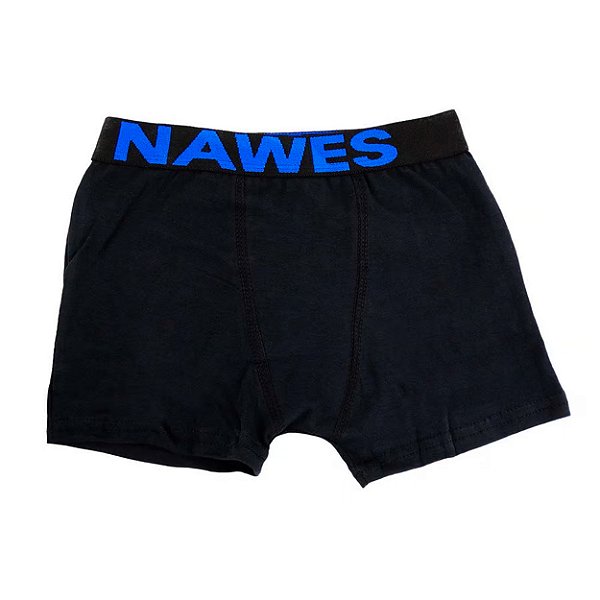 Cueca Boxer Em Cotton Juvenil Elástico Personalizado Nawes - Preto - P