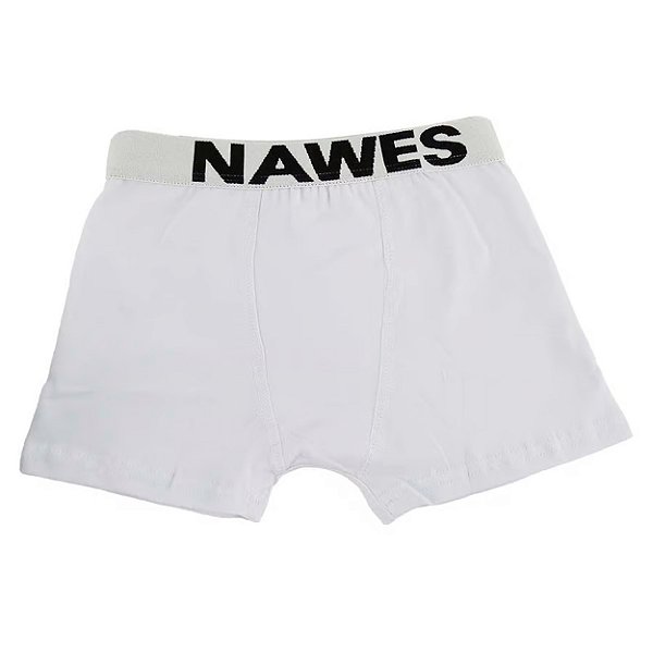 Cueca Boxer Em Cotton Juvenil Elástico Personalizado Nawes - Branco - M