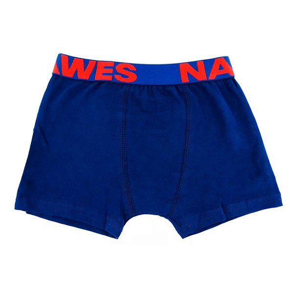 Cueca Boxer Em Cotton Juvenil Elástico Personalizado Nawes - Azul Marinho - M