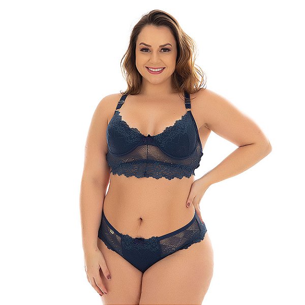 Conjunto Selma Sem Bojo Plus Size Patitex - Azul Marinho - 52