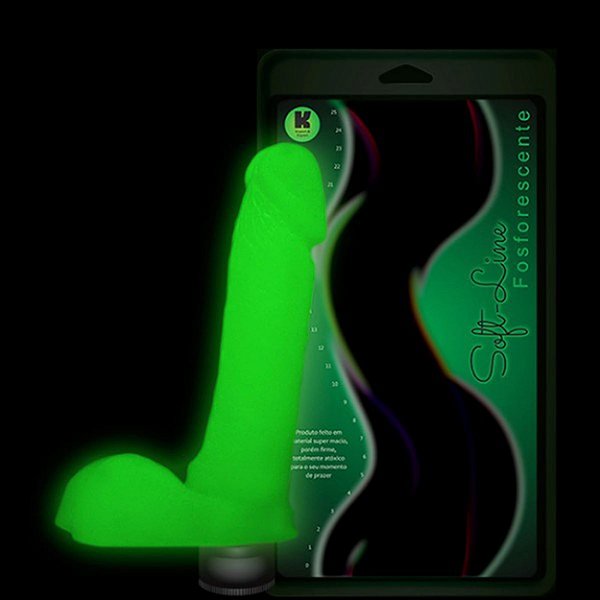 Pênis de Borracha Fosforescente Com Escroto E Vibrador Interno 17,5 X 3,8cm Kgel