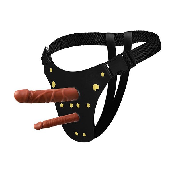 Cinta Strap-on Ativa Dp Com Duas Próteses - Chocolate