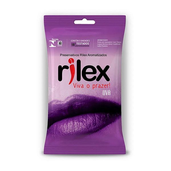 Preservativo Lubrificado Com Aroma De Uva Com 03 Unidades Rilex - Uva