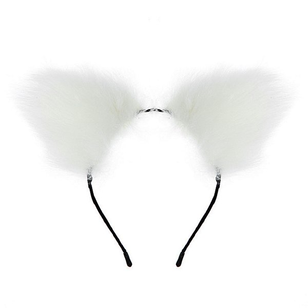 Tiara De Orelhinhas Com Pelinhos Lf Import - Branco