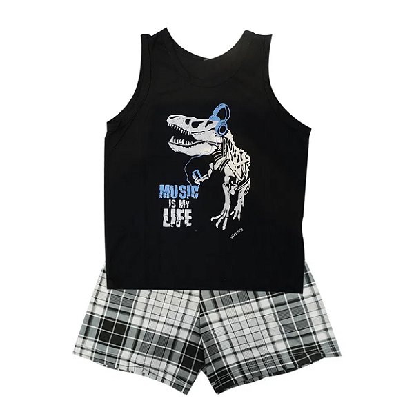 Pijama Regata Baby Menino Em Meia Malha Victory - Preto - 3