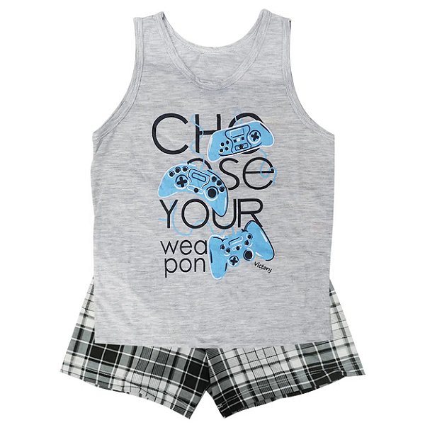 Pijama Regata Infantil Menino Em Meia Malha Victory - Cinza Mescla - 4