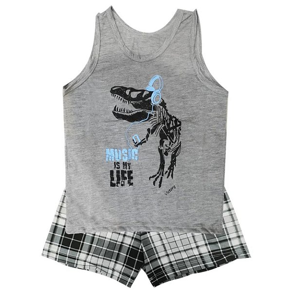 Pijama Regata Infantil Menino Em Meia Malha Victory - Chumbo - 8