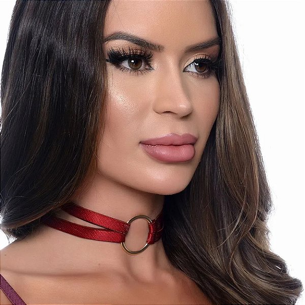 Gargantilha Com Argola Elastico Duplo Hot Love - Vermelho